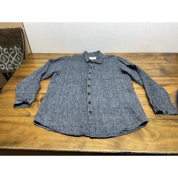 Flax Tops - Flax by Jeanne Engelhart Button Shirt Jacket Blue Linen Lagenlook Top Petite